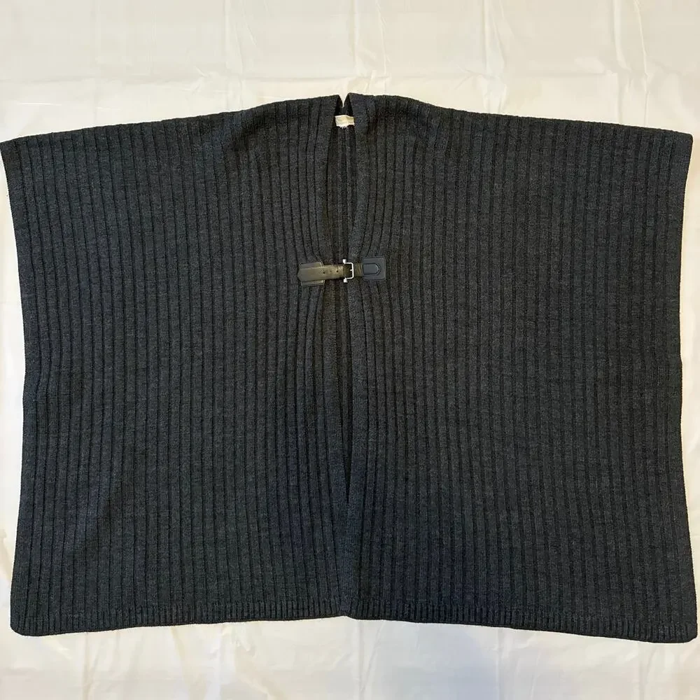 MICHAEL MICHAEL KORS Leather-Trim Poncho in charcoal size med / one size